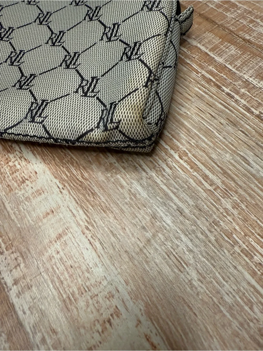 Ralph Lauren Cream & Navy RL Monogram Cosmetic Case